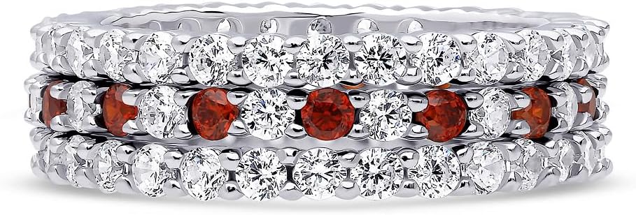 BERRICLE Sterling Silver Stackable CZ Pave Eternity Ring Set in Sapphire Blue/Clear/Ruby Red/Purple/Garnet for Women