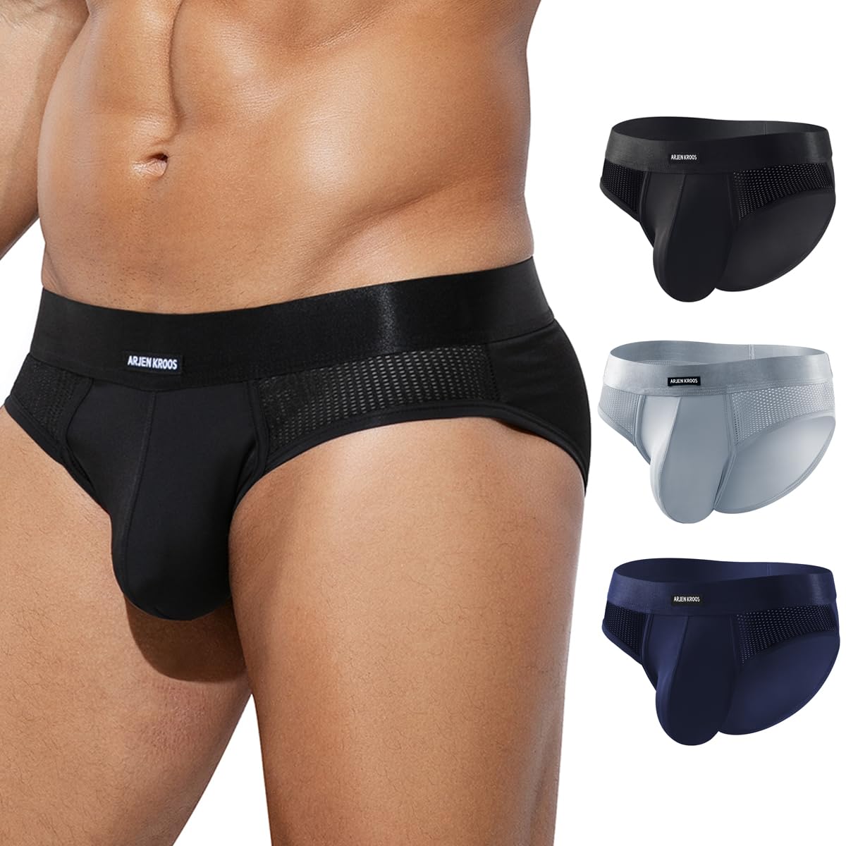 Arjen Kroos Men's 3-Pack Moisture-Wicking Briefs, Comfort Soft No Fly Underwear for Everyday Wear
| Arjen Kroos Men's 3