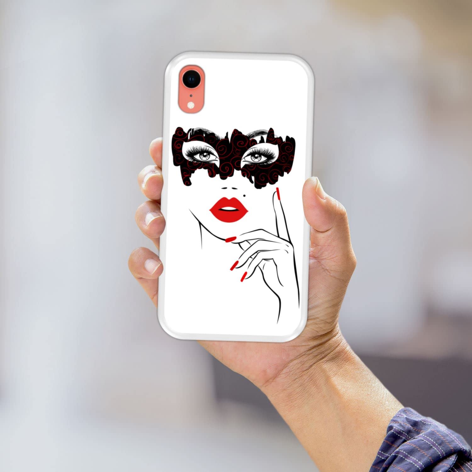 Custodia per iPhone XR con motivo a forma di labbra per iPhone XR | Cover protettiva a doppio strato in silicone TPU stampato | Pattern Love Valentines Kiss