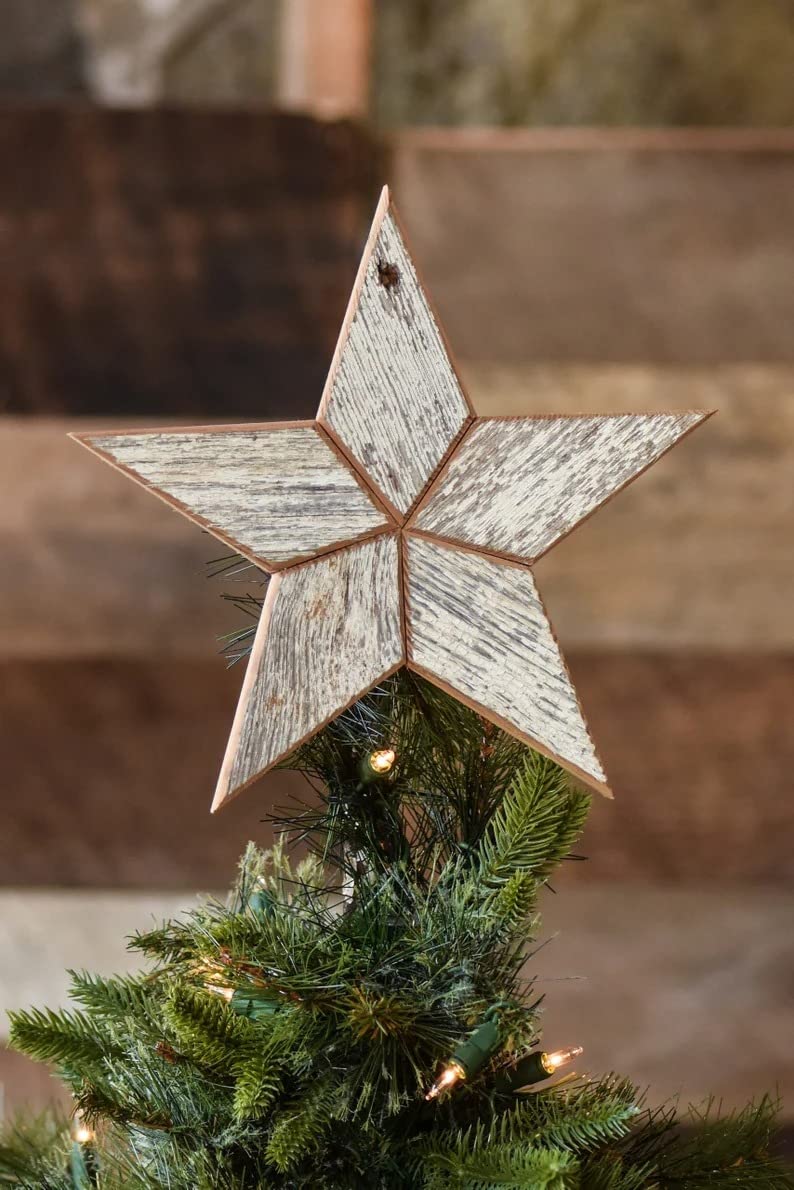 Rustic Handpainted White Wooden Star Christmas Tree Topper