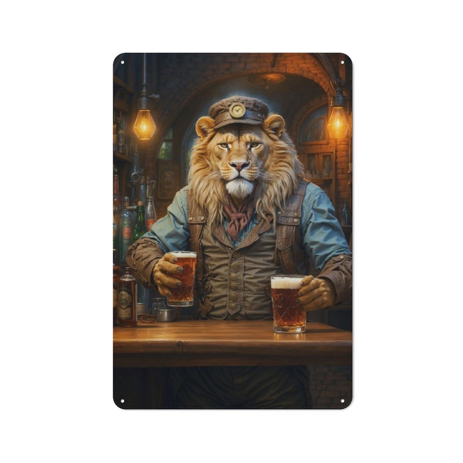 Junmoney Steampunk Craft Beer Lion Rustic Tin Sign 30X20cm Featuring For Garage Or Workshop, For Updating Garage And Workshop After Moving