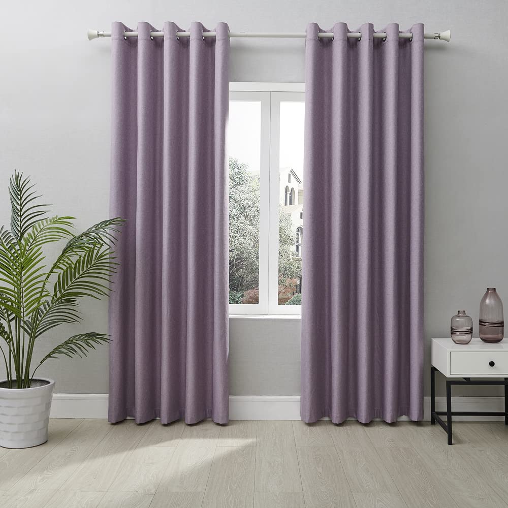 Coastline Lilac Textured Veiny Woven Thermal Blackout Eyelet Curtains (, 90X90)