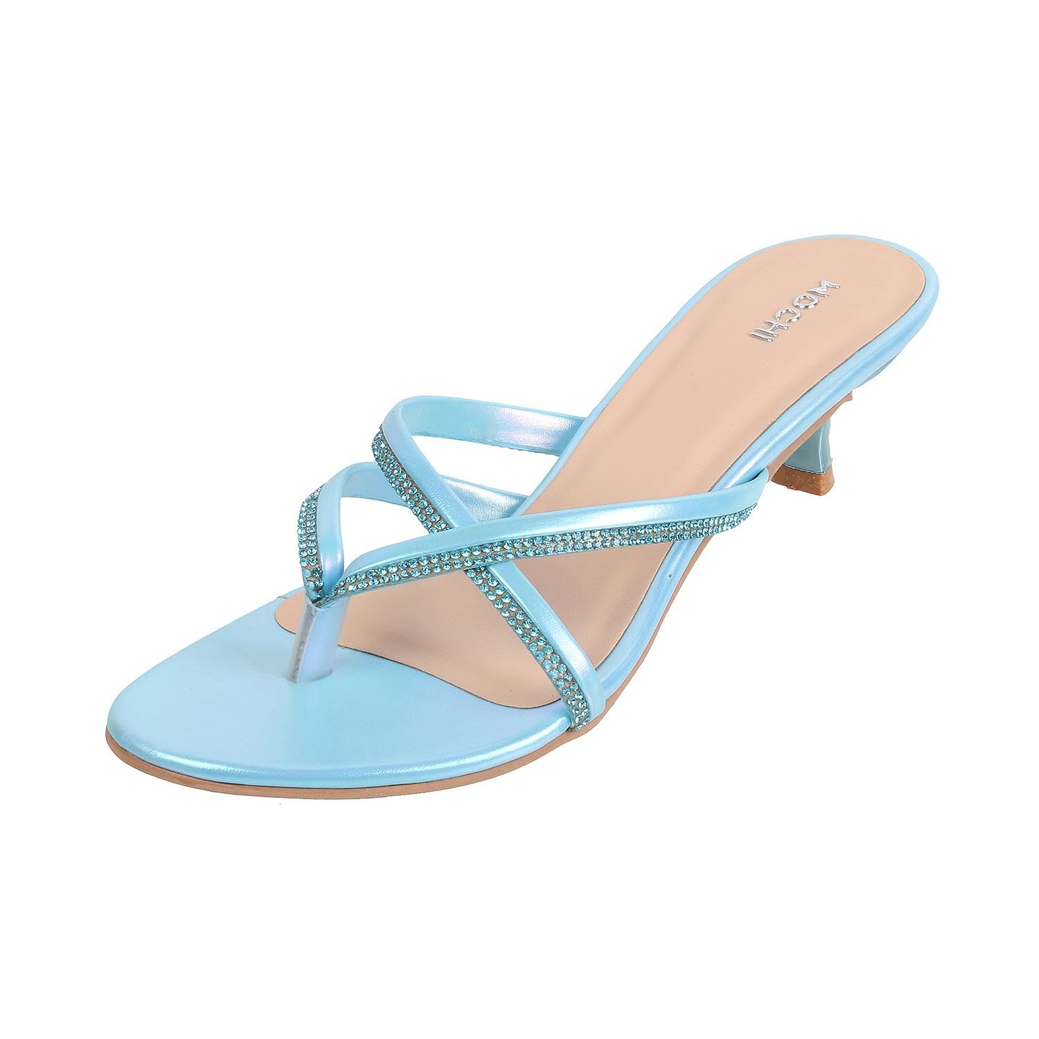 Mochi Women Blue Kitten Heel Beaded Fashion Slip-on Sandal UK/8 EU/41 (40-197) (B0CQHF77M4) Amazon Price History, Amazon Price Tracker