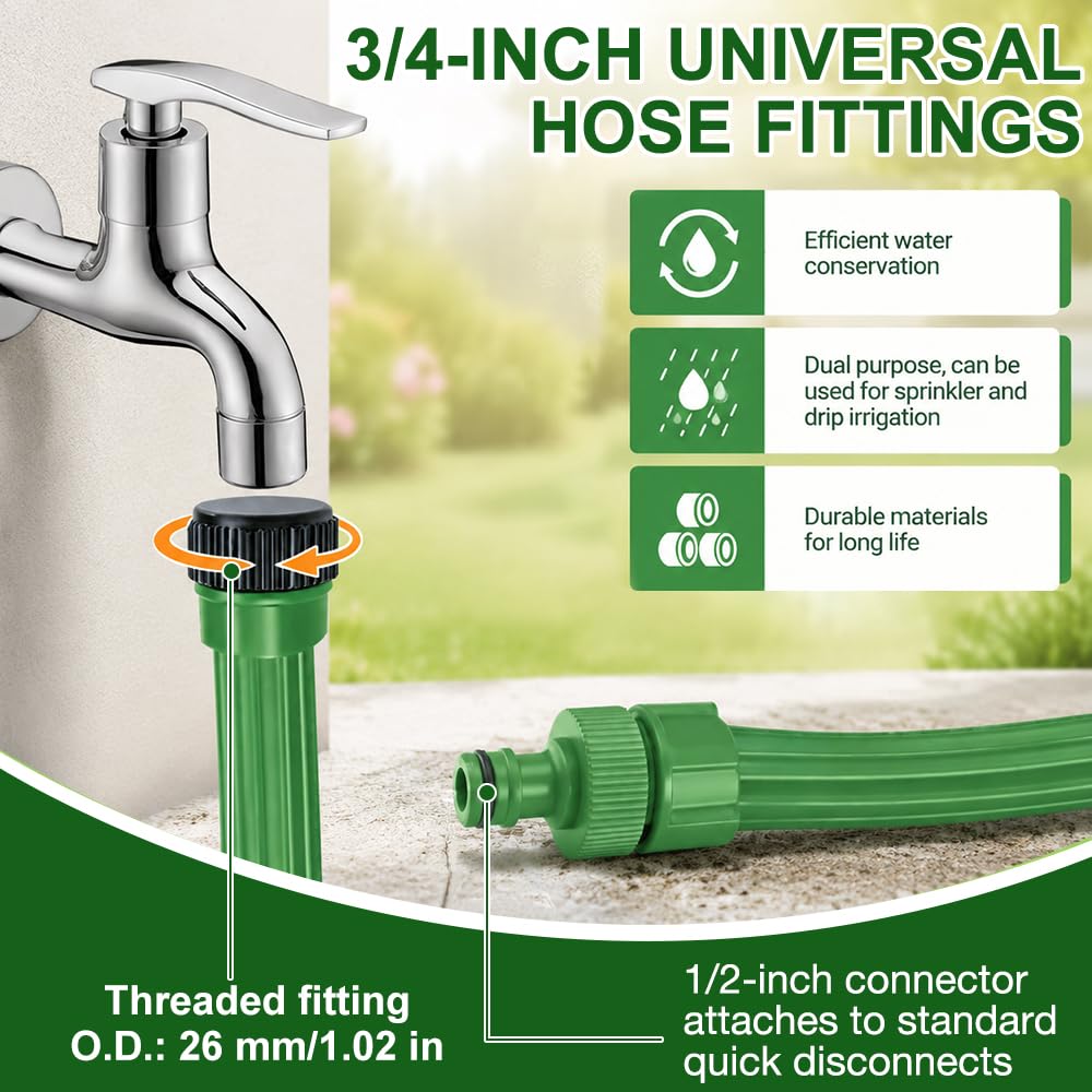 2 PCS Tubo Irrigazione Forato, Tubo Irrigatore 15 m Piatto Tubo Irrigazione a Goccia, Tubo Irrigazione Estensibile con 20 Picchetti da Terra, Manichetta per Irrigazione Prati Aiuole Piante