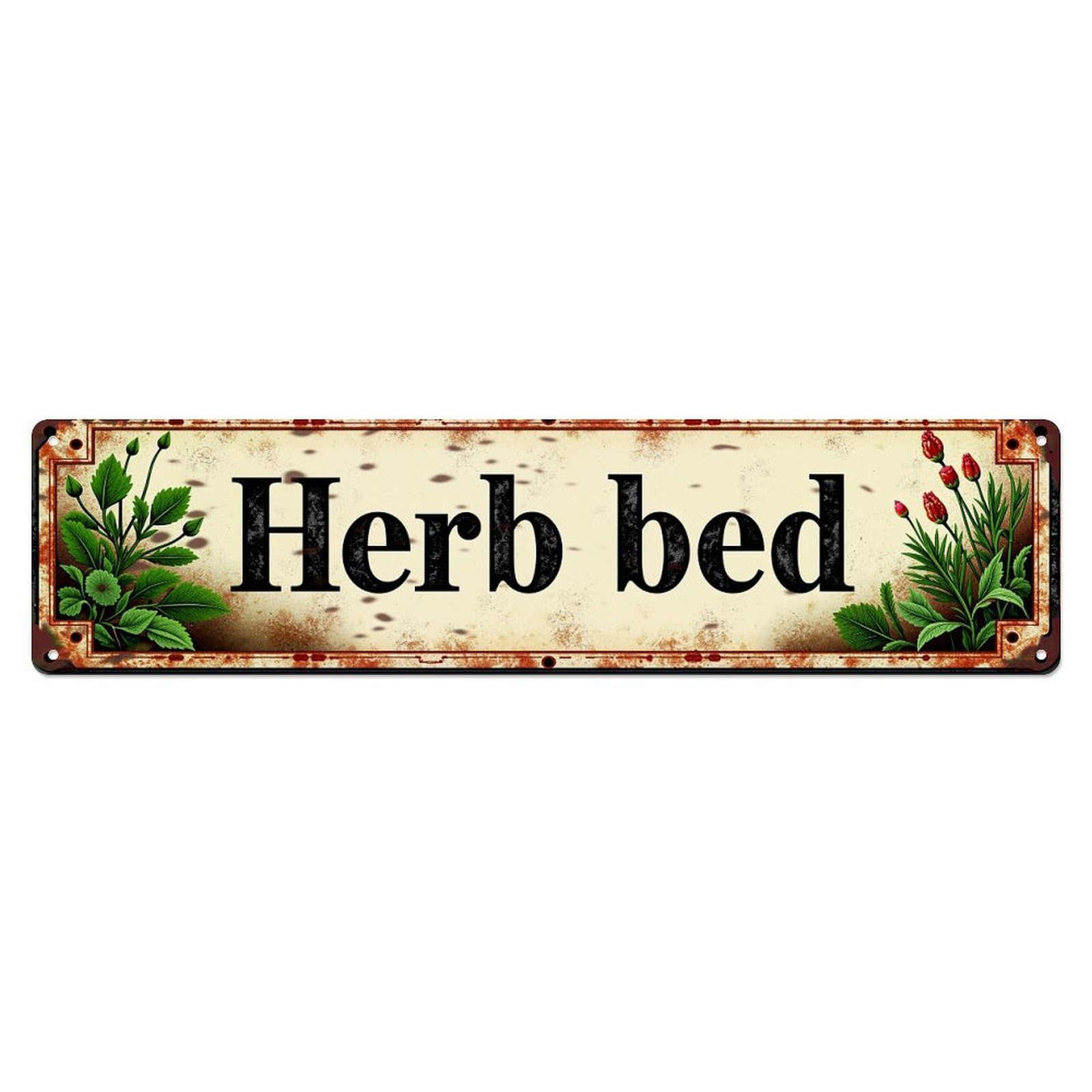 Jdyaojiesheng Vintage Herb Bed Sign Pattern Print Tin Sign Retro Metal Wall Decor Metal Poster, Home Bar Garage Farmhouse Cafe Wall Art Decoration 4X16inch
