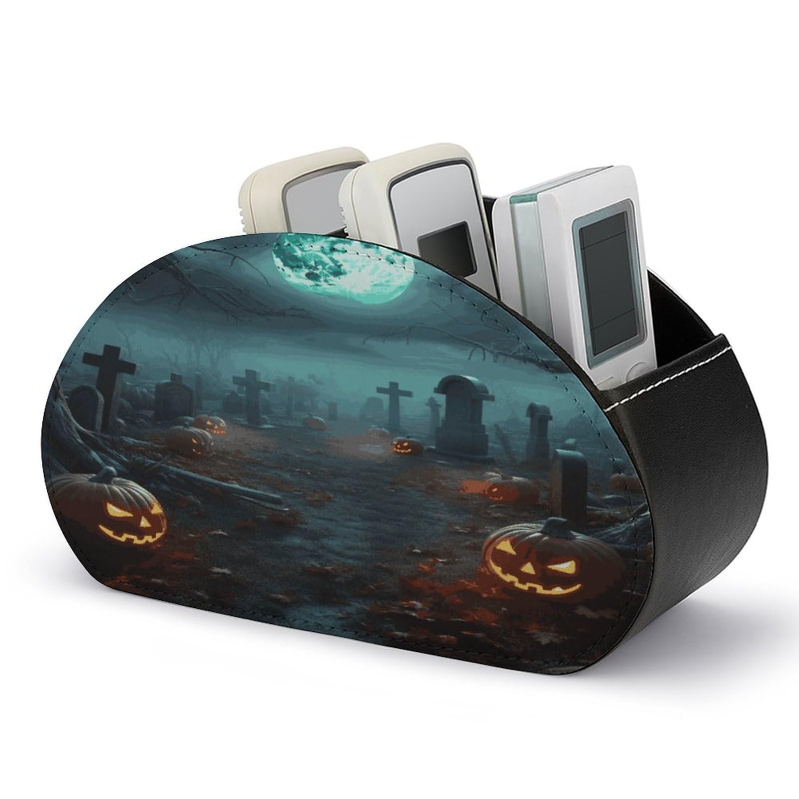 Btcowzrv Style Halloween Graveyard Pumpkins Remote Control Holder With 5 Compartments