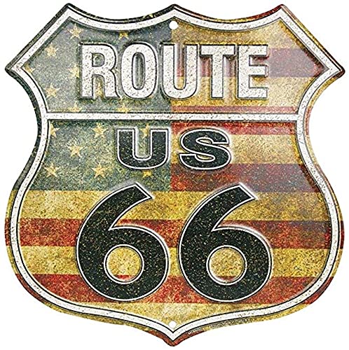 Dixie DawgsUS Route 66 Vintage Metal Sign American Flag