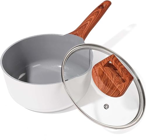 Cacerola de 2 cuartos de galón con tapa, olla pequeña antiadherente de cerámica para cocinar con boquilla y asa, olla Mike Ramen para estufa,