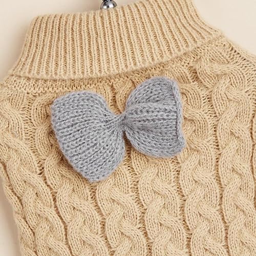 Dog Turtleneck Sweater Bow Knitting Dog Jumper Warm Dog Winter Clothes Pullover Knitwear Crochet Dog Coat Christmas Costume for Small Medium Large Dogs Cats (Khaki - Image 3
