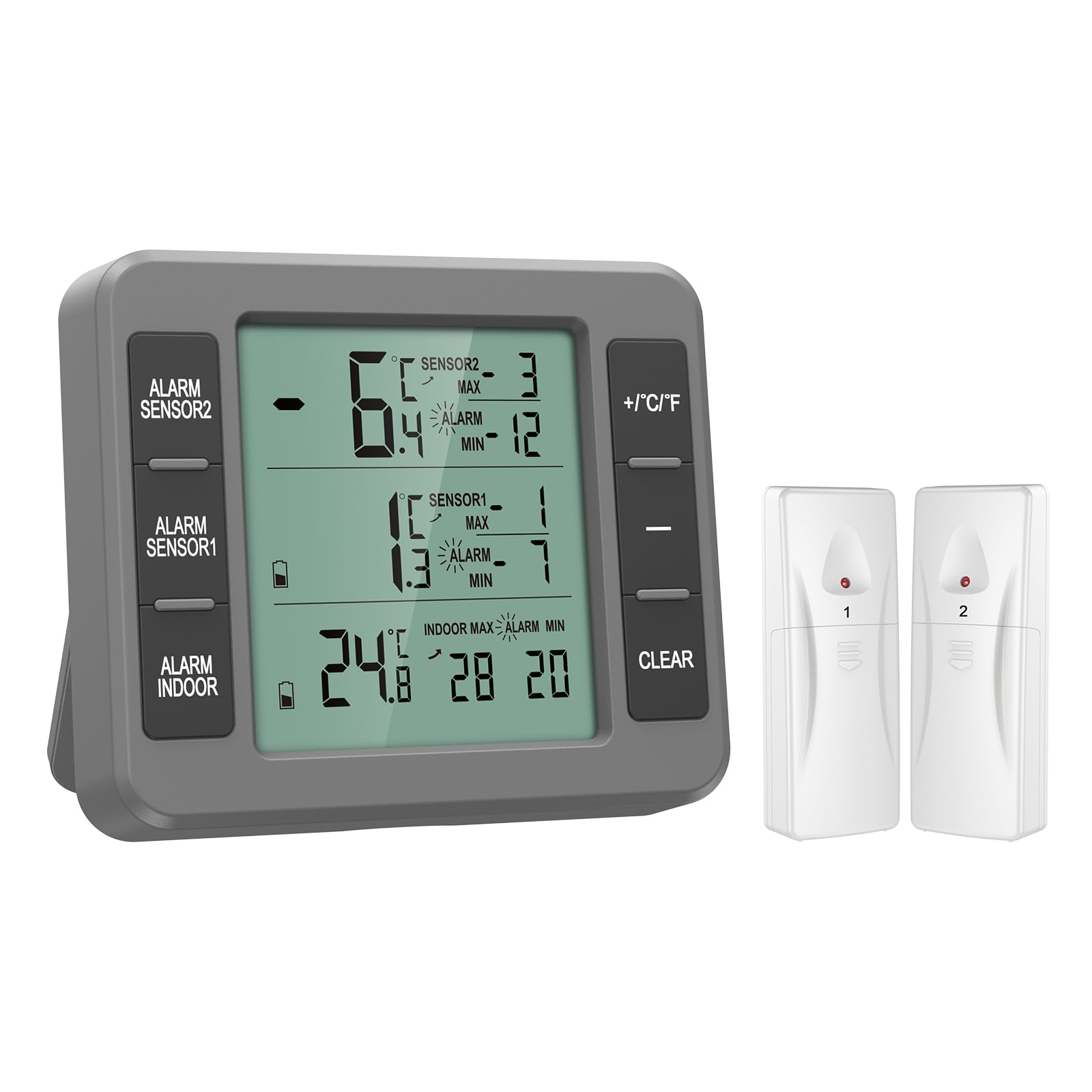 Thermomètre de réfrigérateur intérieur extérieur ORIA double sonde sans fil gris