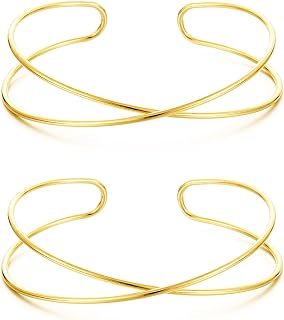 BOMAIL 2Pcs Gold Arm Cuff Bracelets for Women Open Adjustable Upper Arm Bangle Adjustable Coil Swirl Armlet Armband Set Minimalist Upper Arm Cuff Jewelry