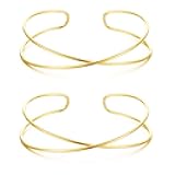2Pcs Gold Arm Cuff Bracelets for Women Open Adjustable Upper Arm Bangle Adjustable Coil Swirl Armlet Armband Set Minimalist Upper Arm Cuff Jewelry