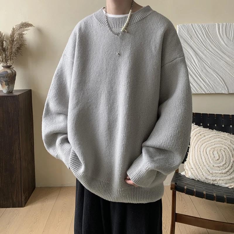 Autumn Winter Loose Sweater Men Neck Knit Solid Long Sleeve Streetwear Pullover Sweaters Casual Clothing4