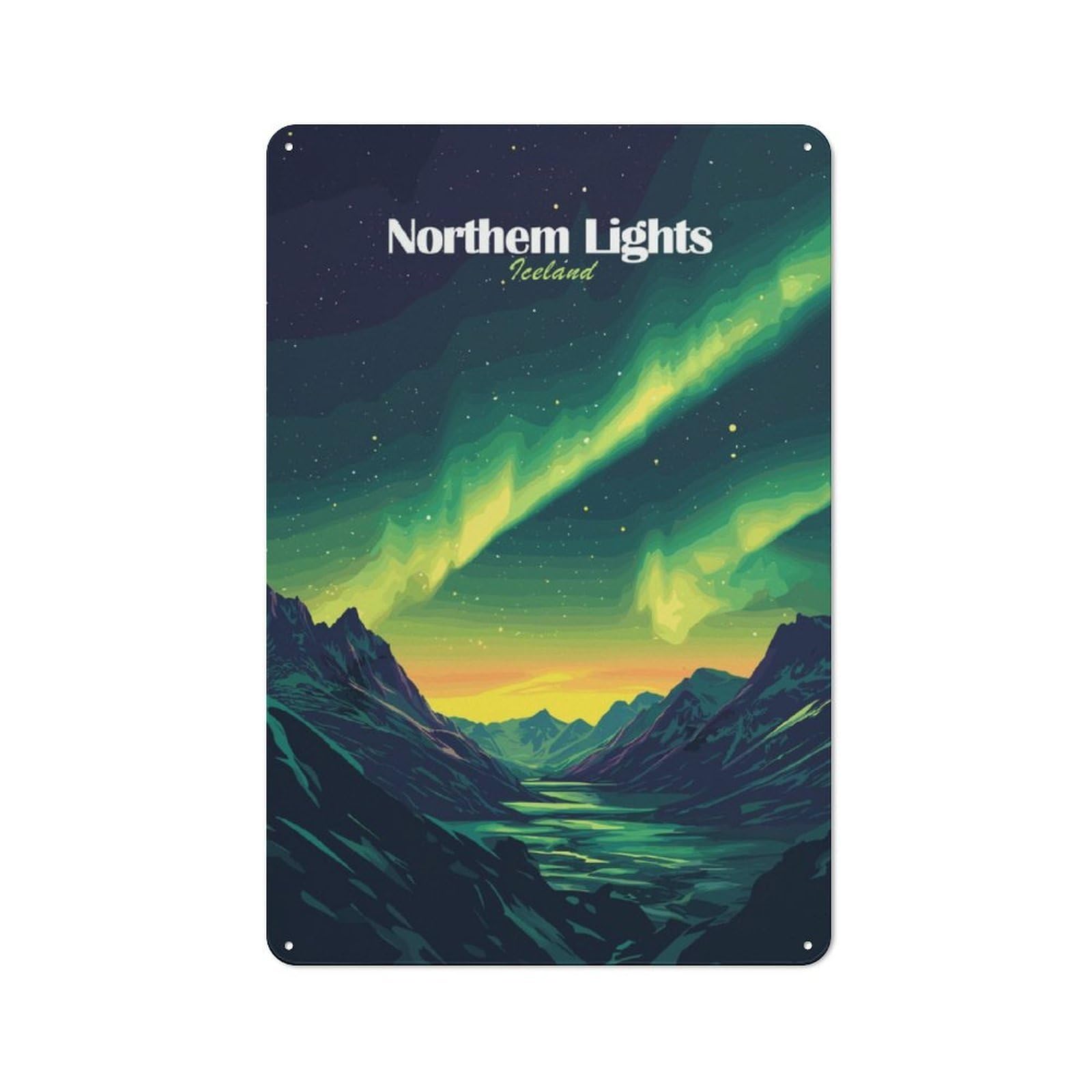 Junmoney Northern Lights Iceland Tin Wall Plaque 30X20cm With For Living Room Wall, Gift For Feature Wall Decorators During The Christmas Season