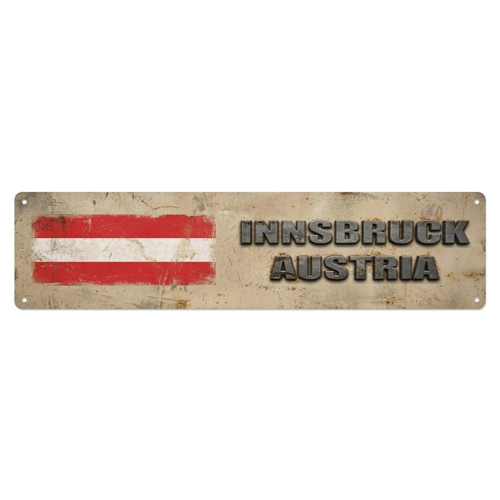 Vintage Innsbruck Austria Flag Decor Rustic Travel Metal Tin Sign