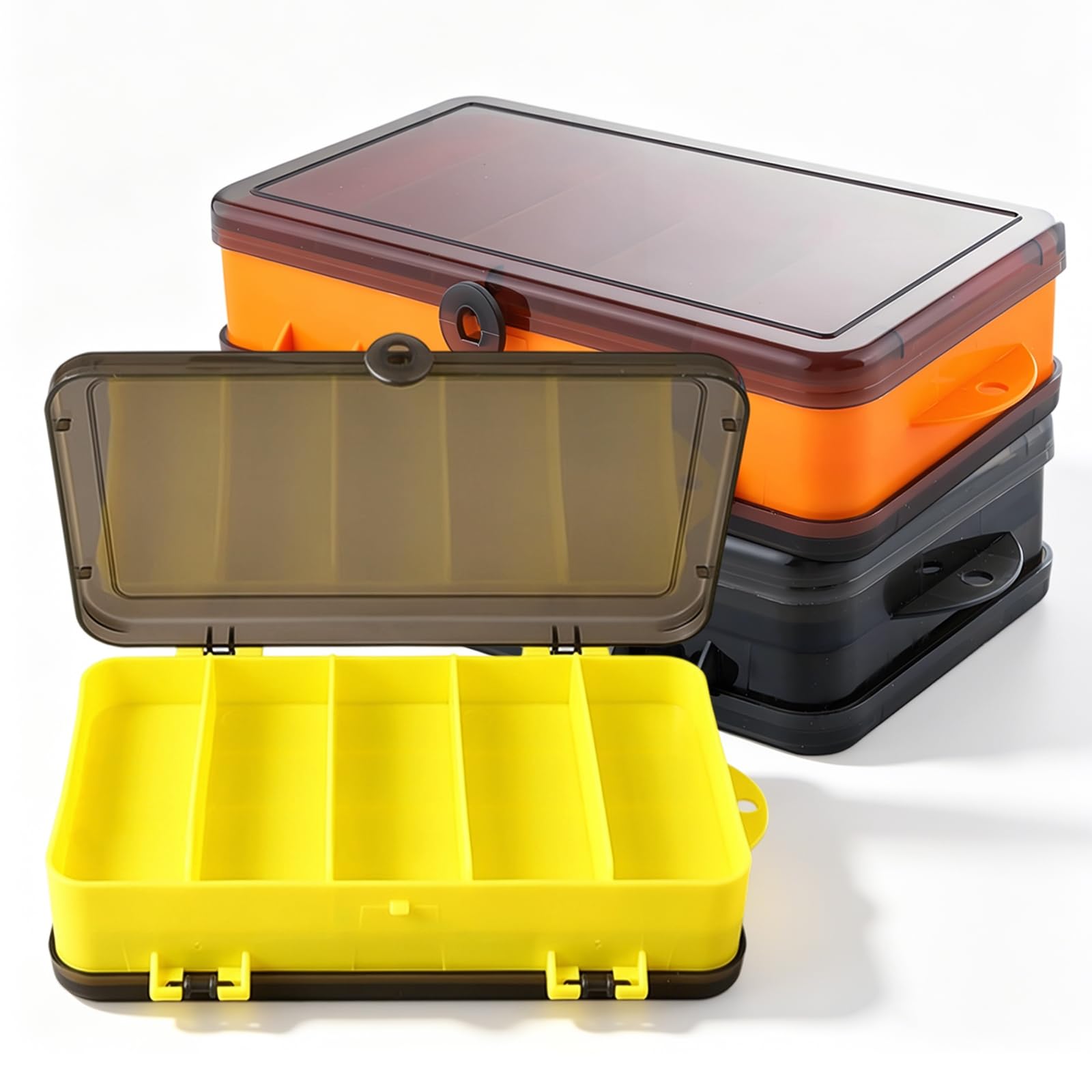 3PCS Fishing Tackle Box, 18×10×4.7cm Portable Fishing Bait Lure Box Hooks Organiser Sinkers Fishing Accessories For Anglers Outdoor Equipment(Yellow and Brown)