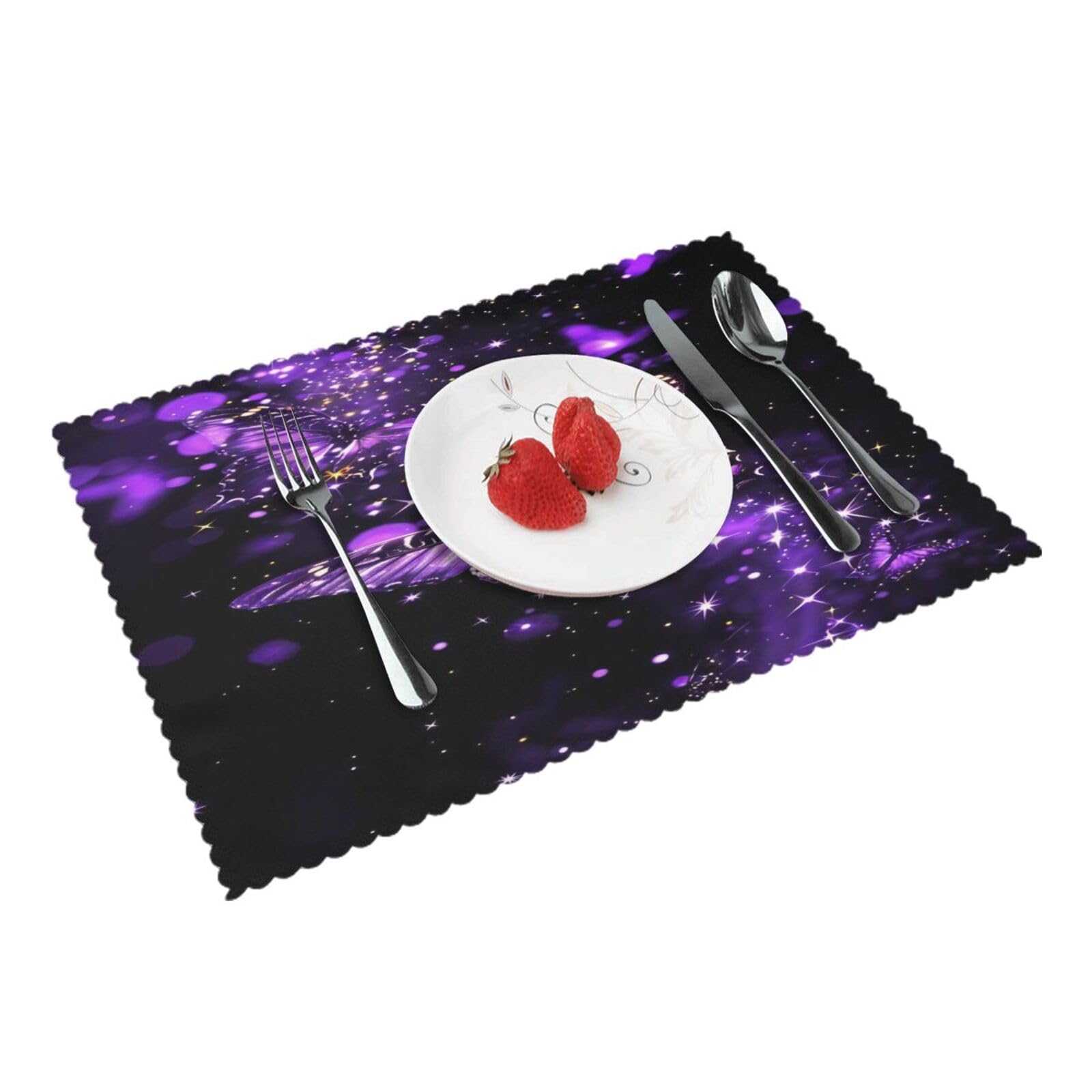 Purple Butterflies Sparkle Placemats Set of 4 Print Table Mats Place Mats Table Decor for Kitchen Dining 12X18 in