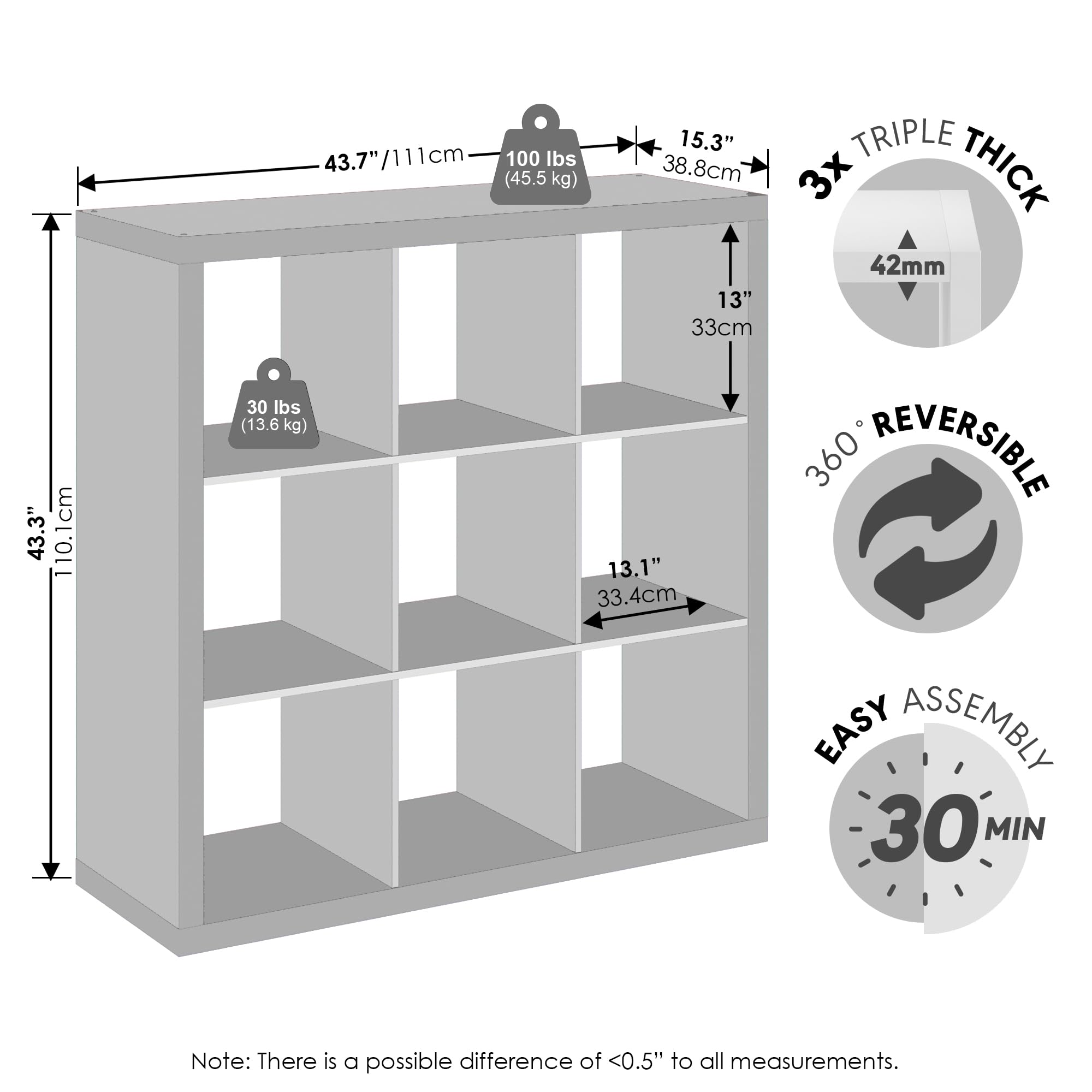 Furinno CUBICLE Mobile per Giradischi con Raccoglitore per Vinili, 9-Cube 1.8 Triplo Spessore Raccoglitore per Dischi in Vinile, Scaffale Multimediale per CD DVD Dischi, Rovere Scuro Nero