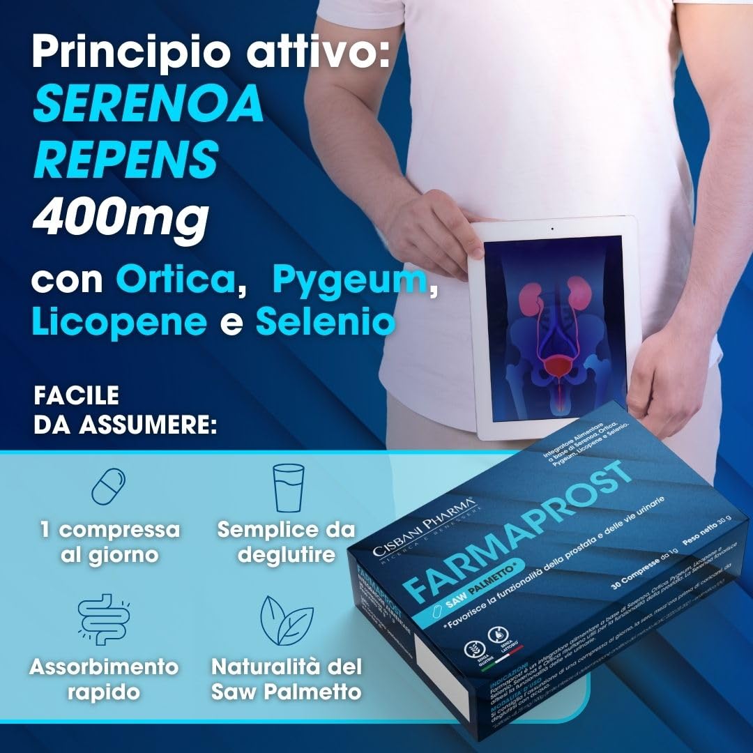 CISBANI PHARMA Saw Palmetto Serenoa Repens Prostata per il Benessere e Funzionalità della Prostata e delle Vie Urinarie - 30 Compresse