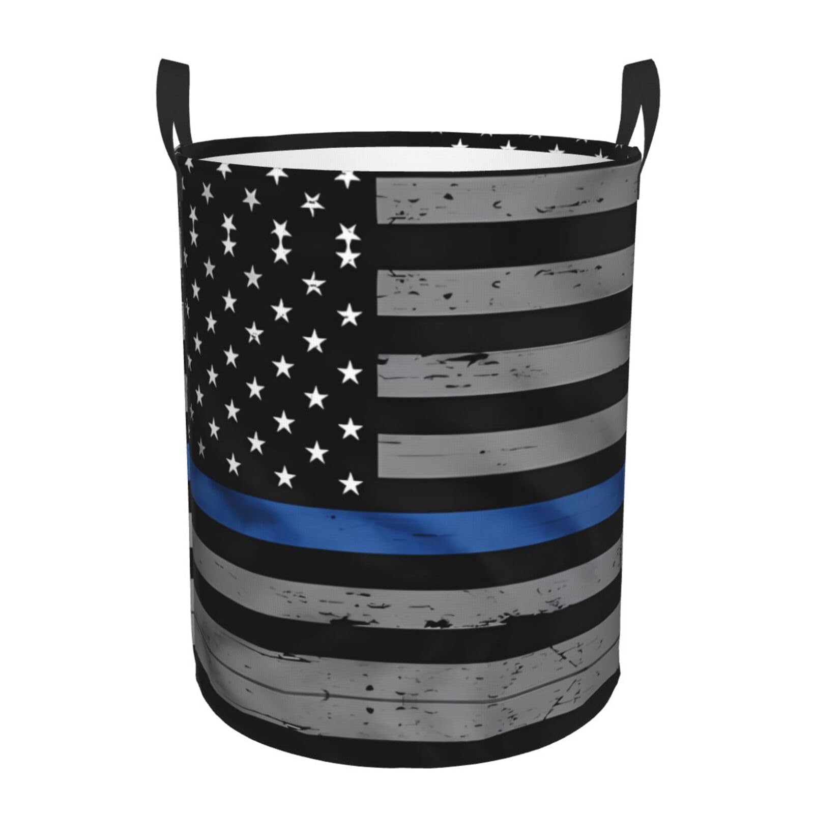 M Collapsible American Thin Blue Line Flag Print Circular Hamper Round