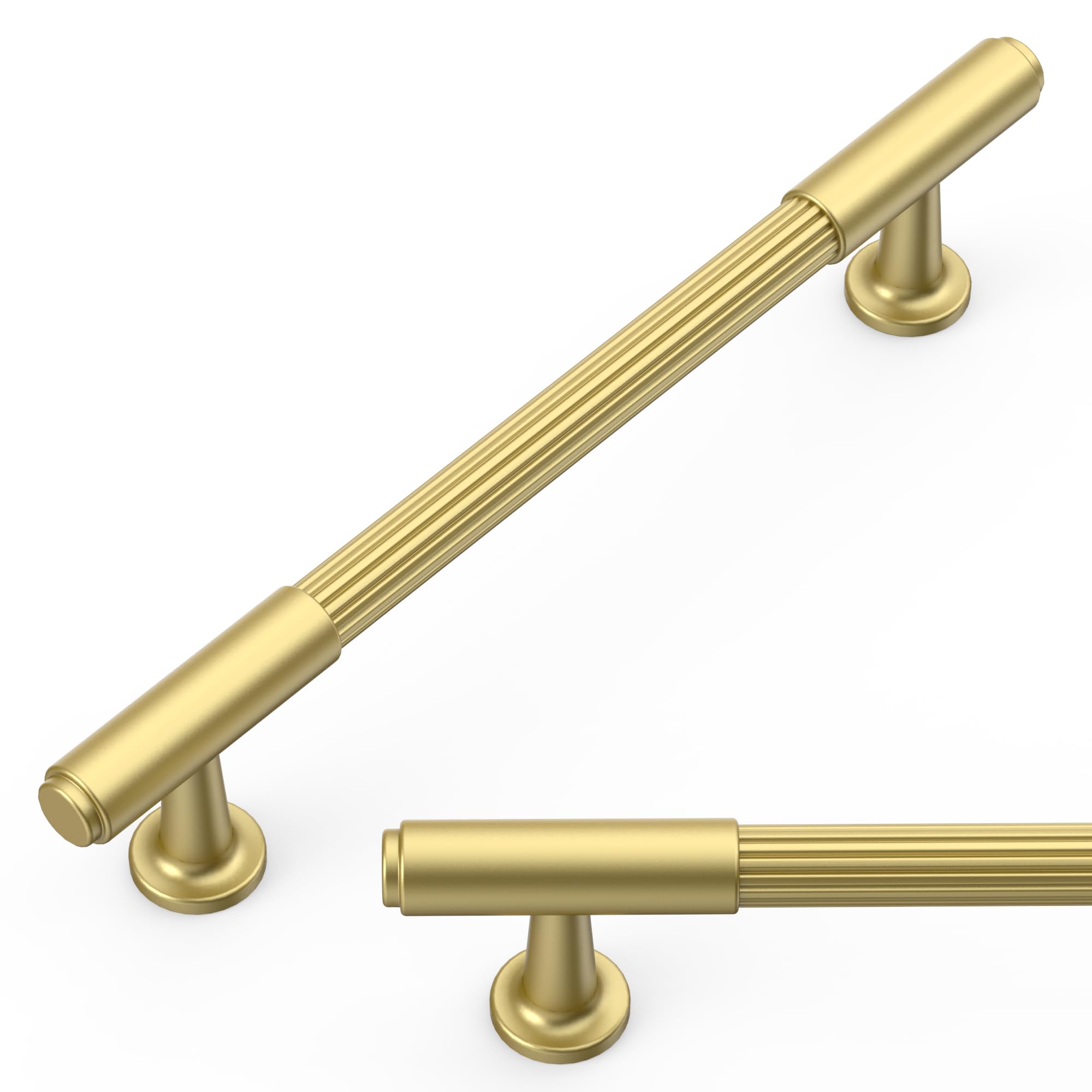 Amerdeco 10 Pack Brushed Gold Cabinet Pulls 5 Inch(128mm) Hole Center Heavy Duty Solid Kitchen Cabinet Handles Drawer Pulls