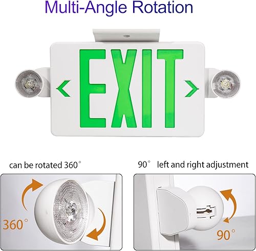 Miniatura 23 de CM MZY Luz de emergencia roja con dos cabezales ajustables, señal de salida LED con respaldo, estándares estadounidenses, certificado UL, combo