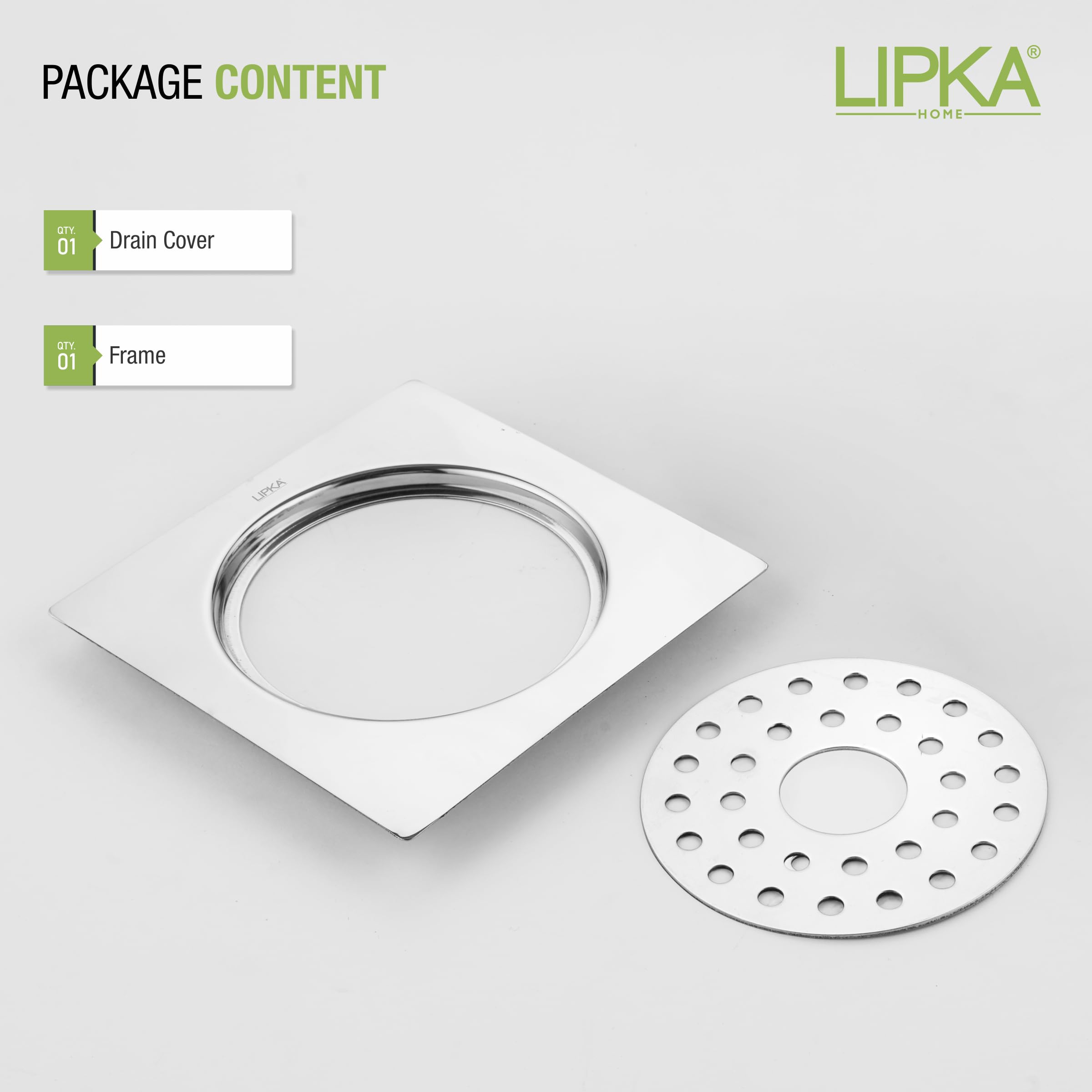 LIPKA 5 x 5 Inches Eon Square Flat Cut Plain Jali Floor Drain with Hole | Premium Stainless Steel | Floor Drain for Bathroom Silver 3