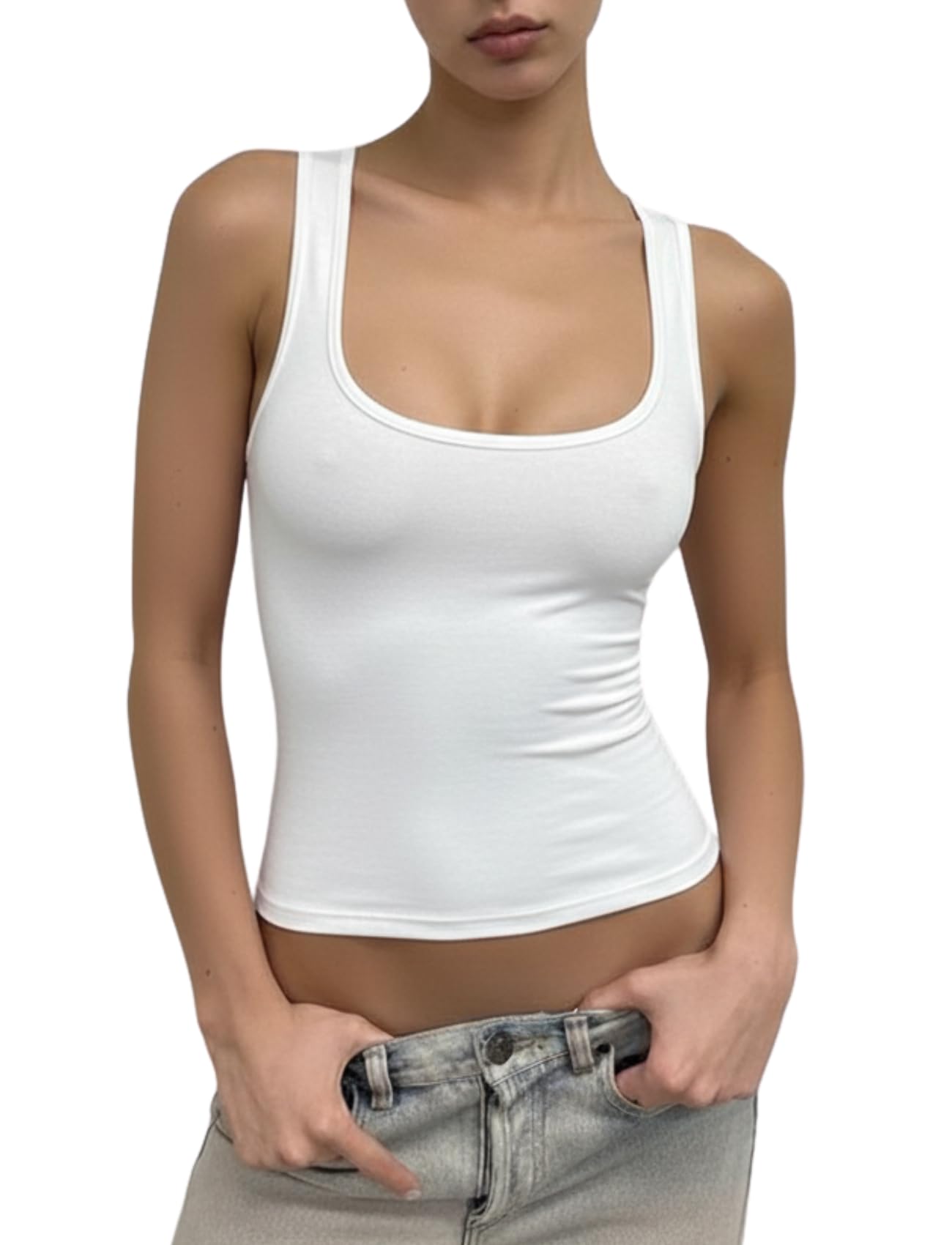 Womens Low Cut Tank Top Racerback Scoop Neck Going Out Y2K Tops Fitted Basic Cami Workout Tank Shirts