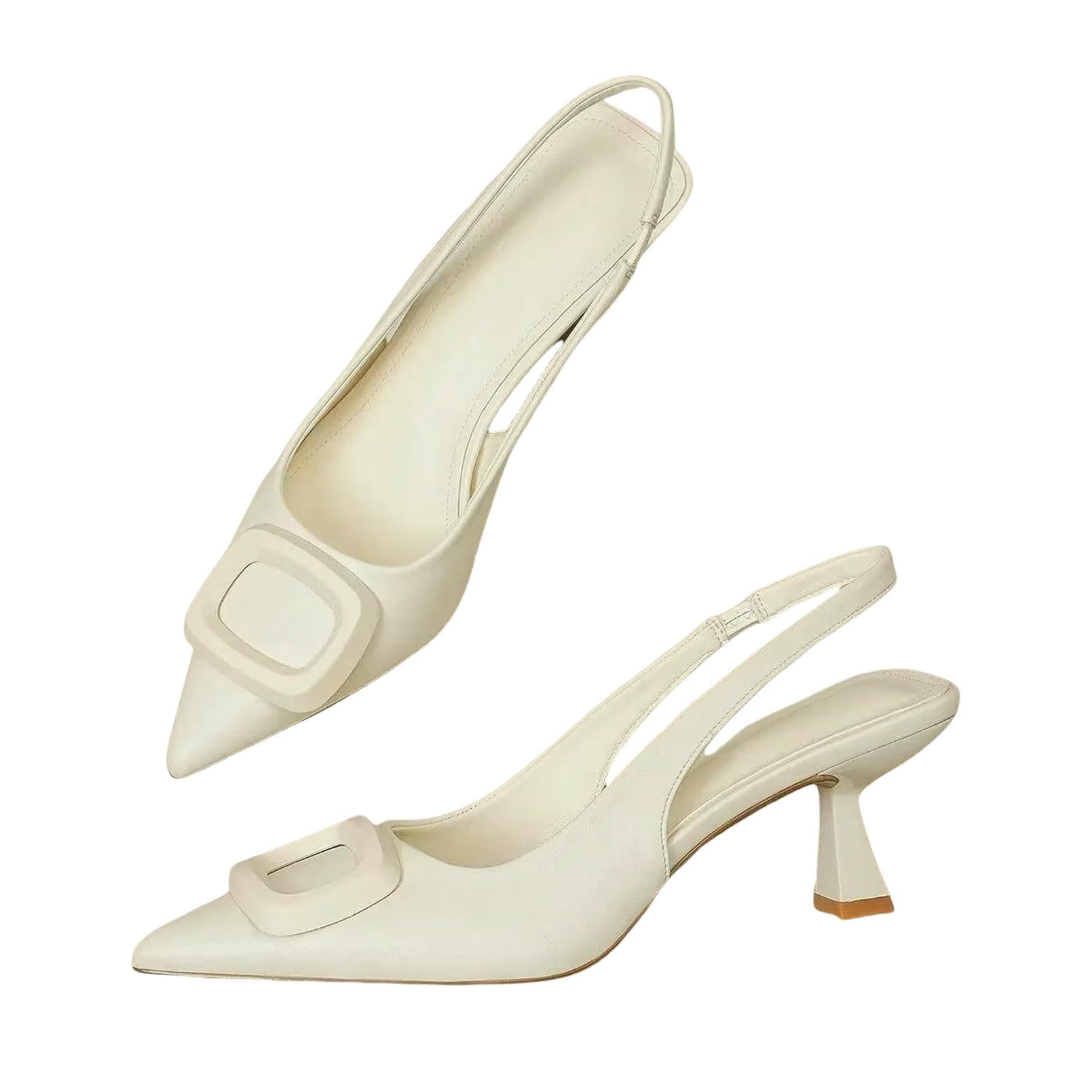 Sandali Donna estive Slingback Shoes Fashion Spring Ladies Teli Alti Tacchi Medici Eleganti Punta di Piedi su Muli Sandalo-cremoso-bianco-37