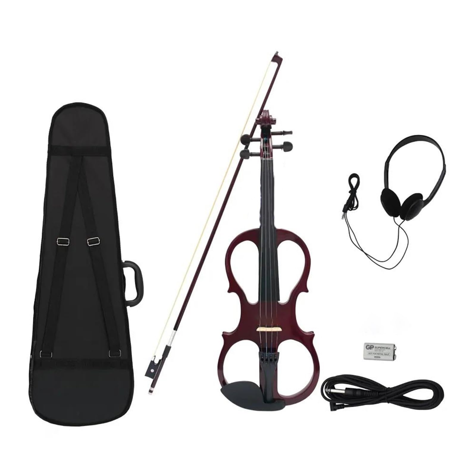 Violino Set Violino elettrico professionale 4/4 strumento a corde di violino silenzioso rosso scuro con custodia cavo per cuffie parti e accessori per violino