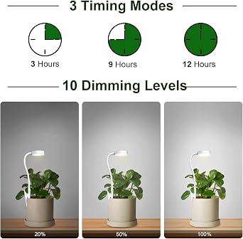 IMVSINCERE Small Grow Lights for Indoor Plants, Pot Clip On LED Plant Lights for Indoor Growing,Full Spectrum,360 Gooseneck Plant Lights for Succulents, 3/9/12H Timer, 10 Brightness, Includes 5V UL