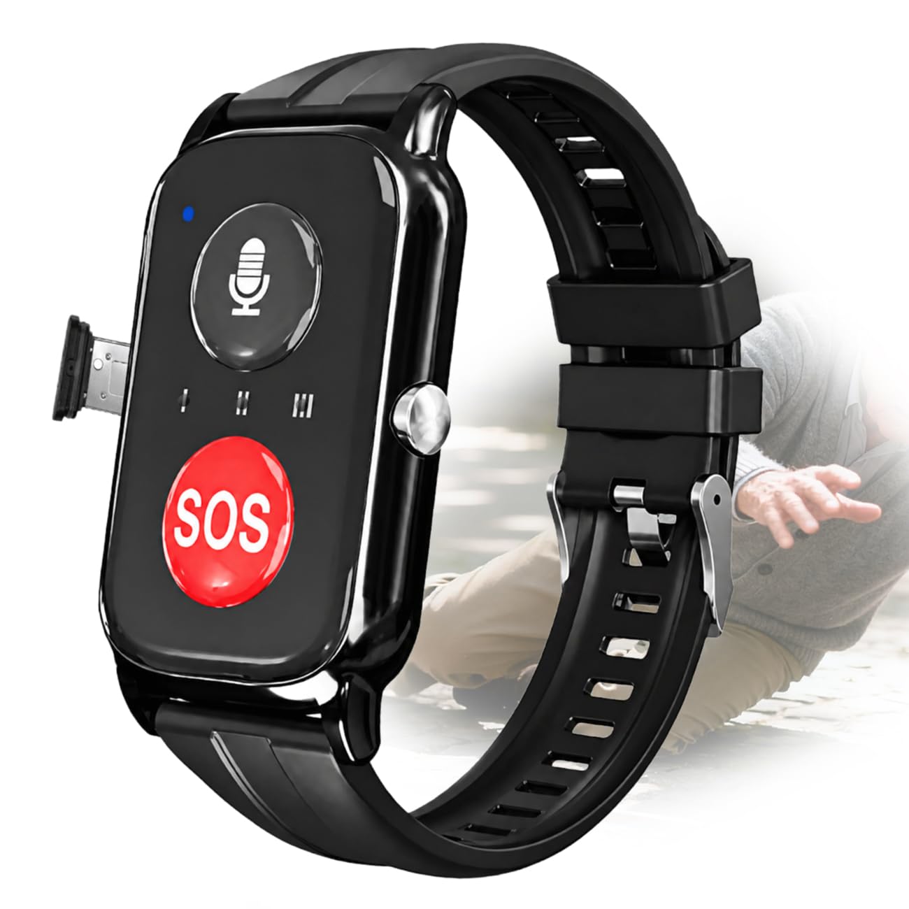 Reloj Localizador Personas Mayores Detección De Caídas, SOS para Personas Mayores Llamadas Caídas Posición GPS Ancianos Pour Alzheimer Black,4.9 * 3.3cm