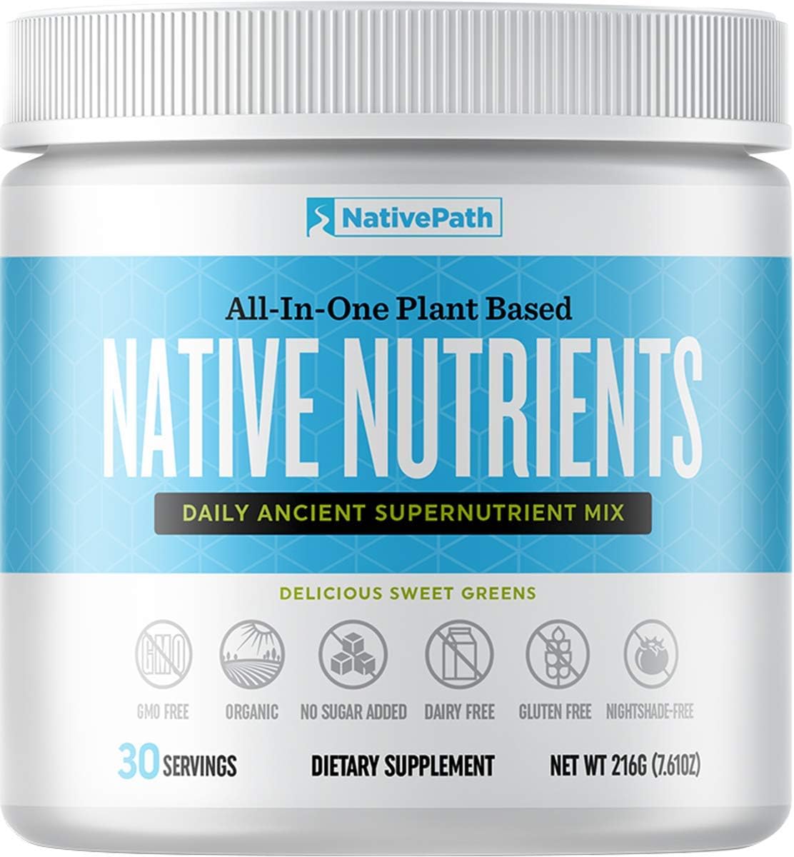 NativePath: Native Nutrients Powder - All-in-One Organic Plant Based Daily Ancient Supernutrient Mix - 30 Servings - 21 Nutritious Whole Food Nutrients - No GMO, Sugar, Dairy, Gluten or Nightshade
