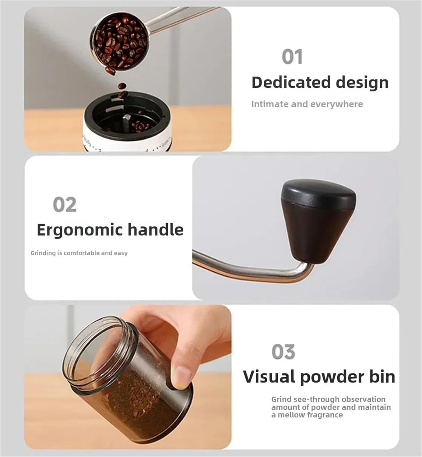 Manual Coffee Grinder Portable Hand-Crank Coffee Bean Grinder With Ceramic Burr Adjustable Coffee Grinder(White)