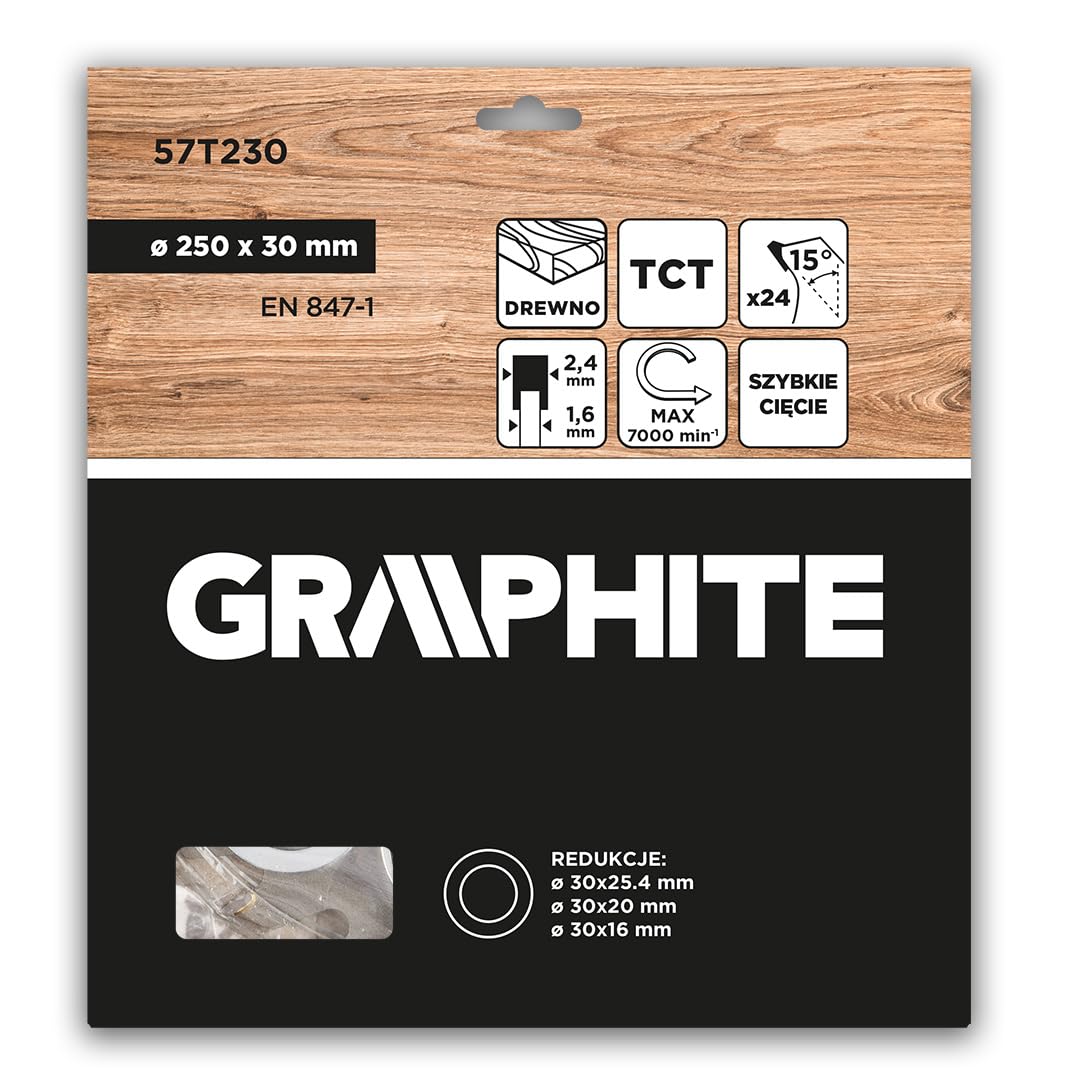GRAPHITE Brzeszczot do piły tarczowej Widia – brzeszczot z twardego metalu do drewna, płyty wiórowej, MDF, sklejki i aluminium – precyzyjne cięcie, w zestawie pierścienie redukcyjne, czyste i szybkie