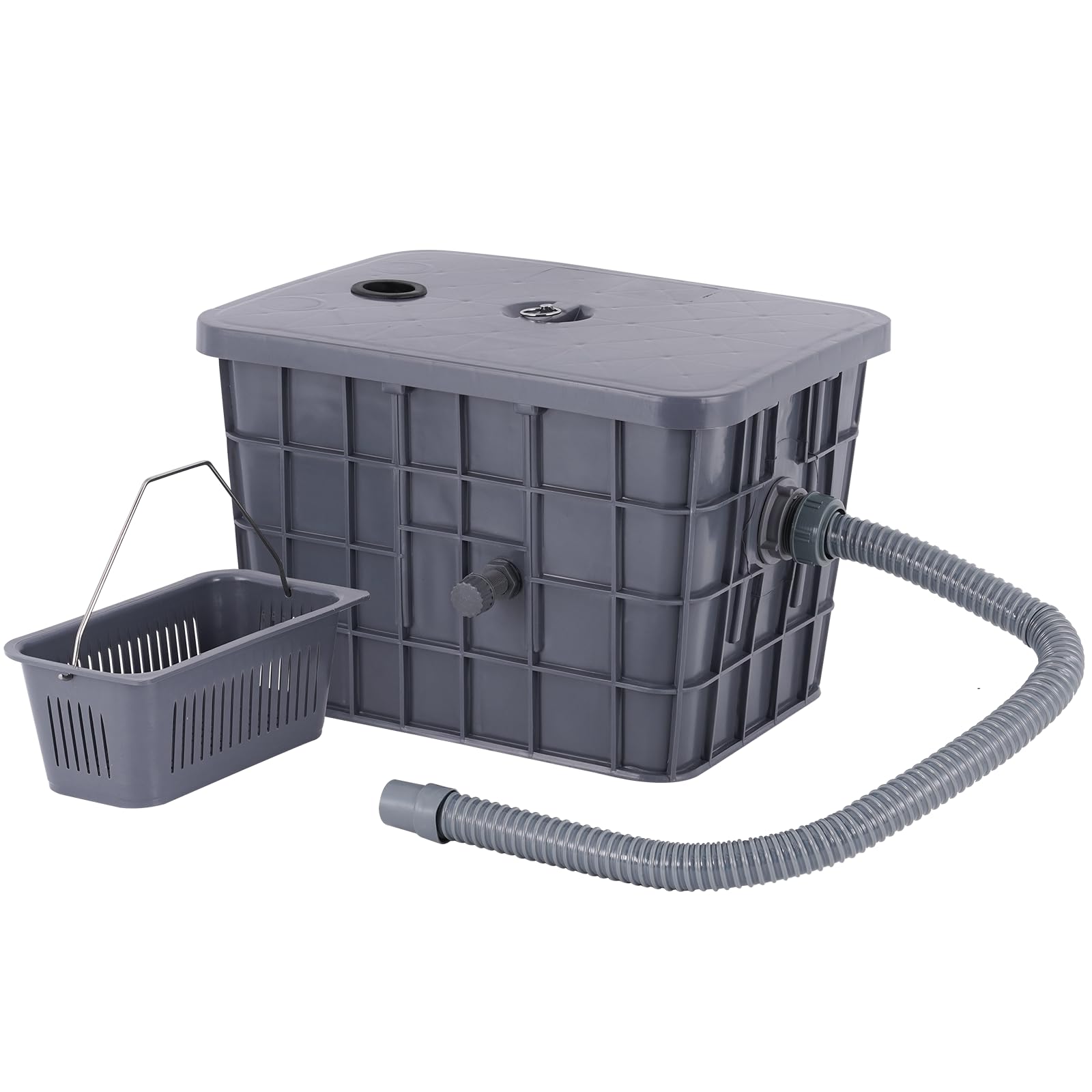 YUCHENGTECH Trampa de grasa comercial de polipropileno de 30 L, separador de filtro de aceite de agua con 1 entrada superior para el hogar, restaurante, comedor, fregadero de cocina con deflectores
