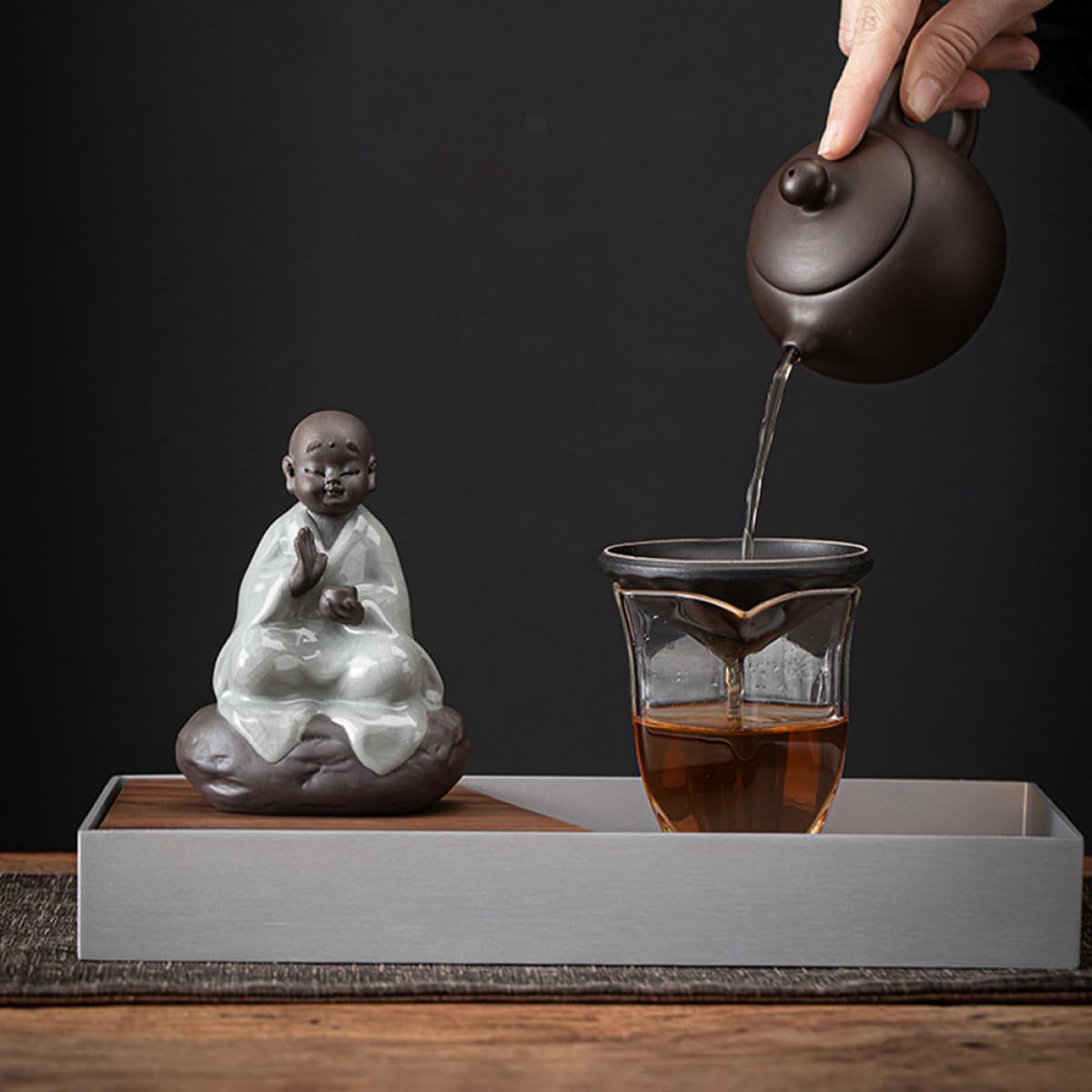 Filtro di in Ceramica Statua Nero per Mini Tè Buddha, Multifunzionale Smontabile Infusione Tisane Sfuse Decorazioni Domestiche