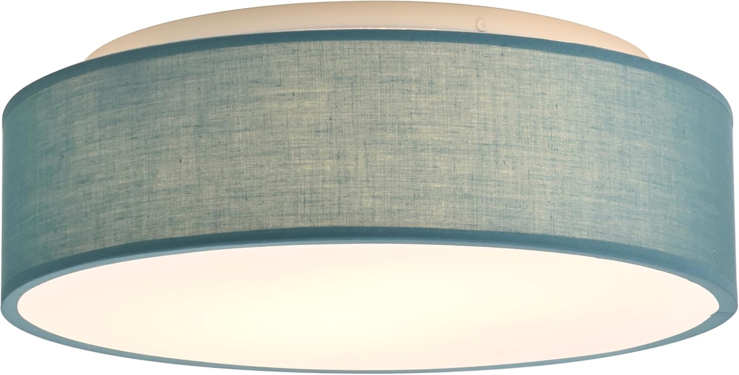 Plafón de Techo Redondo de Tela 38 cm, Pantalla Textil con 2 Casquillo E27 (40W máx.) Lámpara de Techo para Salón, Dormitorio, Pasillo o Habitación Infantil,Sin bombilla (Azul ceniza, 38)