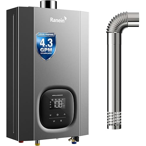 GEN II Ranein Propane Gas Tankless Water Heater Max 4.3 GPM, 100,000 BTU Indoor On Demand Instant Hot Water Heater with LED Temperature Control Panel