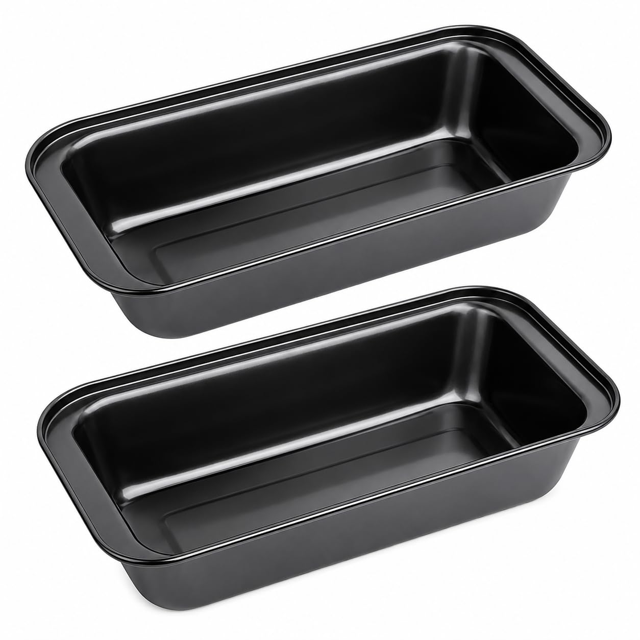 Zollyss Carbon Steel Loaf Pan for Baking Bread, Cake & Brownies, Non-Stick Rectangle Bread Baking Tin, Oven Safe Bakeware Mould, 25.4 x 13 x 5.5 cm, Black, 2 Piece