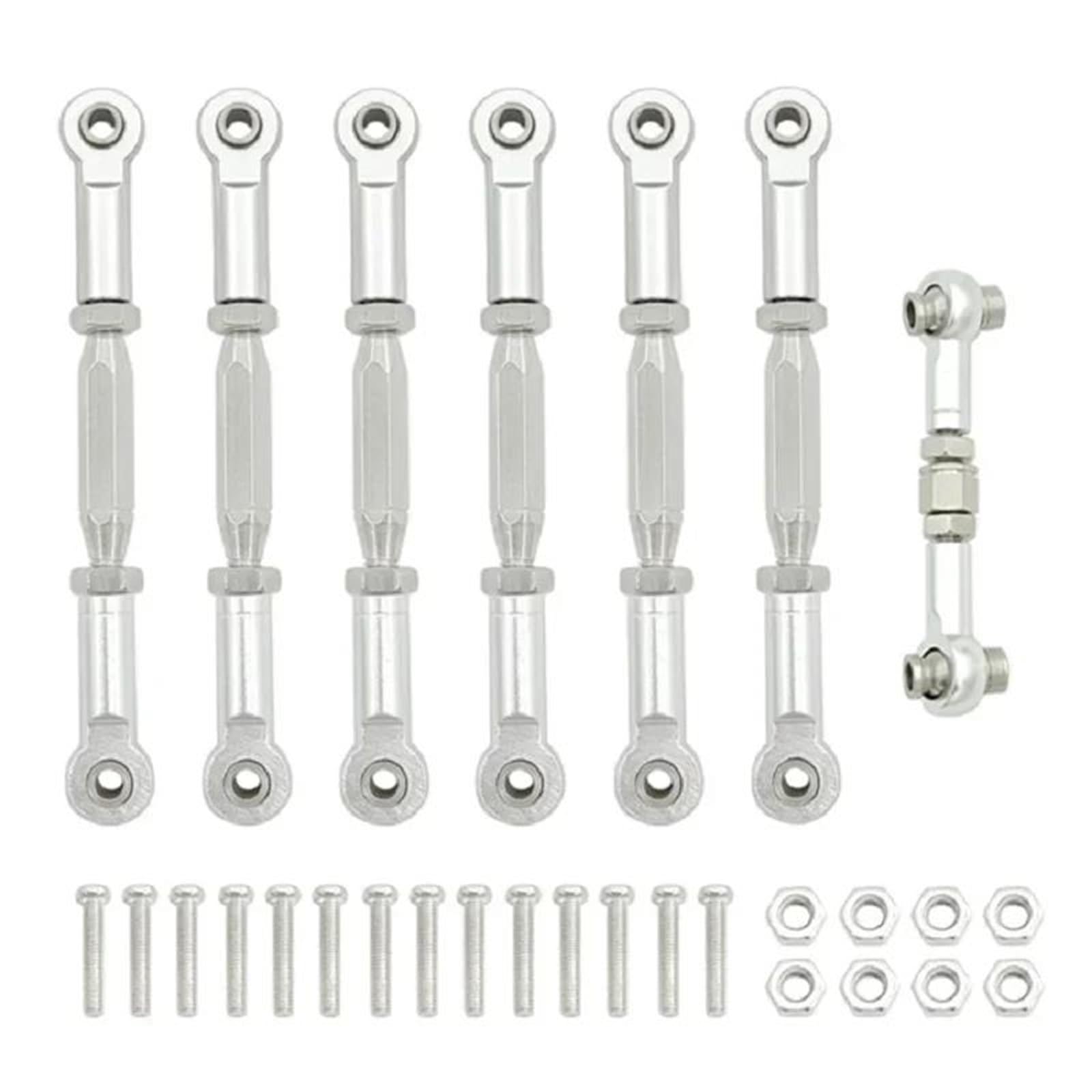 MIXVZARF RC Upgrade Accessories for Traxxas for Slash 4X4 for VXL 2WD for Rustler for Stampede for Hoss 1/10 Metal Turnbuckles Camber Link Rod Linkage Set RC Car Upgrades Parts(Silver)