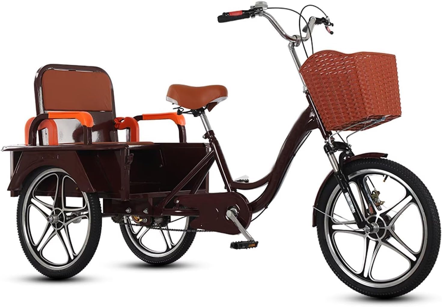 Outdoor Cruiser Trikes with Hydraulic Front Fork,Rickshaw Tricycle with Pedals,Leisure Cargo Bike with Rear Cabin,Adult 3 Wheels Bicycle,Manned Trike with Foldable Back Seat