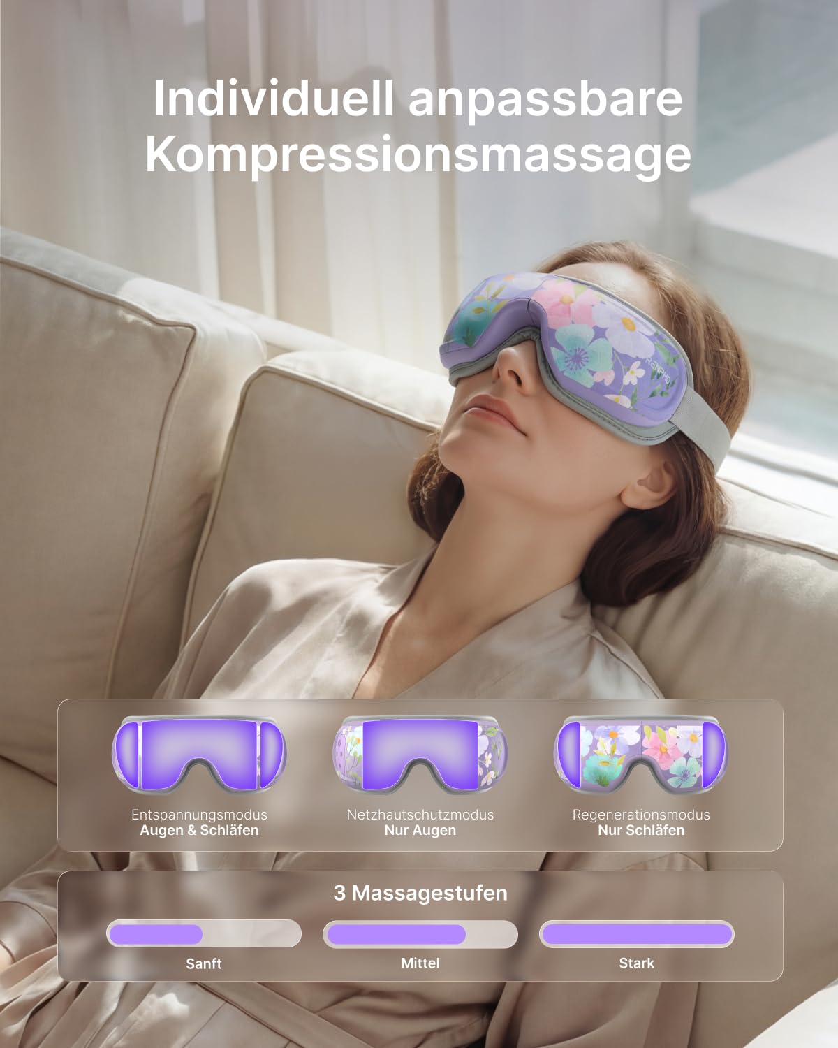 RENPHO Augenmassagegerät mit Wärme & Kühlfunktion und Sprachsteuerung, Geschenk Muttertag für Frauen, Augenmassage Maske gegen Migräne, trockene Augen und Stress – Eyeris 3