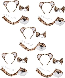 5 Conjuntos De Tiara De Tigre Nariz Orelhas De Tigre E Cauda Tigre Adulto Gravata Borboleta Kit De Cosplay Vestido Para Roupas Tiara De Leopardo Orelhas De Leopardo