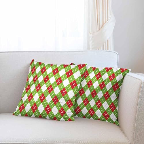 Miniatura 5 de Beabes Juego de 2 fundas de almohada decorativas para sofá, dormitorio, automóvil, sala de estar, verde, rojo, blanco, diamante a cuadros, tamaño de