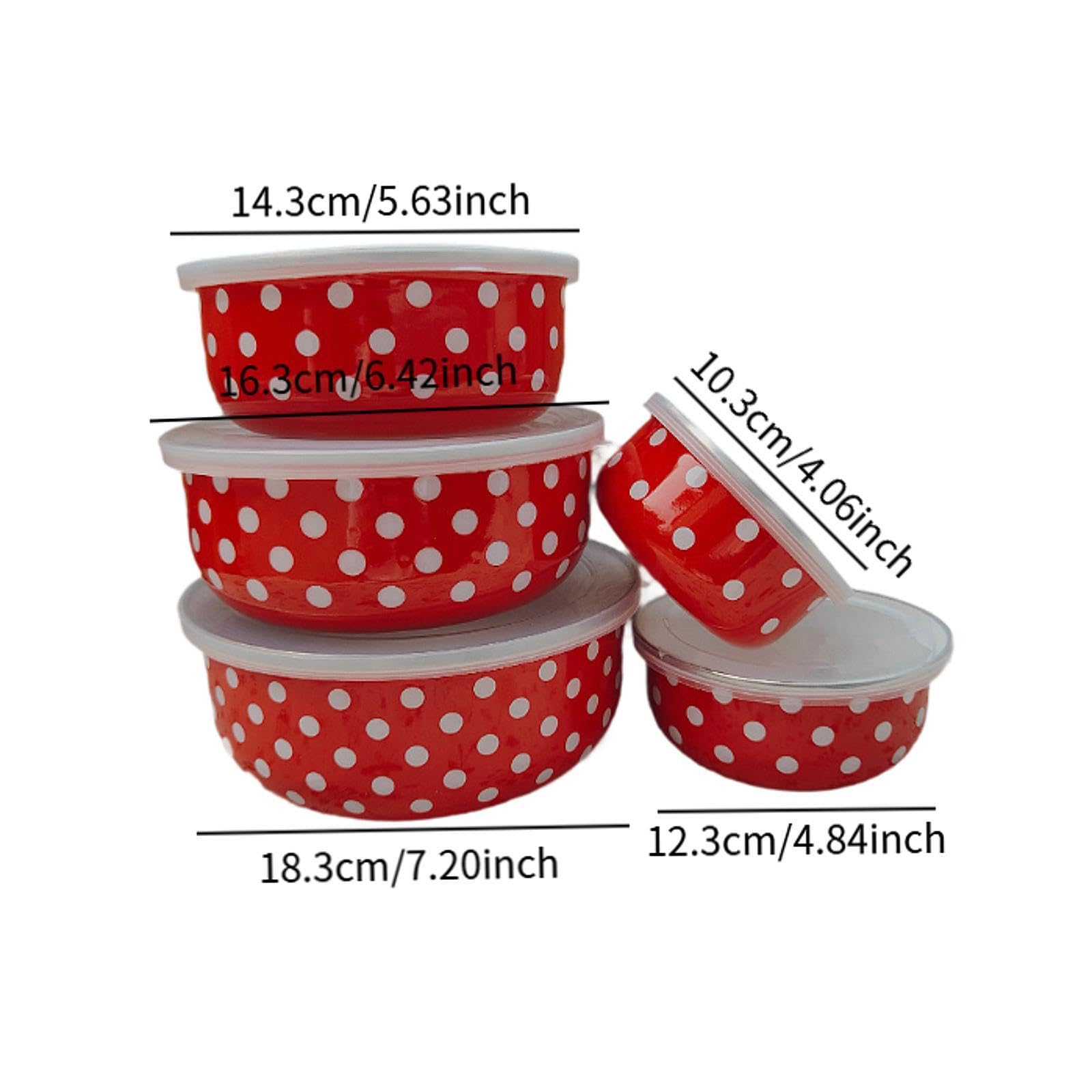 Sharplace 5pcs Email Bedeckte Schalen Lagerbehälter Tabelle Geschirr Mehrzwecknistlager -Set Früchte Salatschalen zum Vorbereiten des Backens, Rot