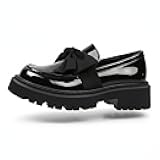 Silanway Women's Patent Leather Platform Loafers with Bow - Chunky Trendy Slip-On Dress Shoes for Work & Casual Wear, Increased Height