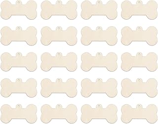 30pcs Mini Dog Bone Wood DIY Crafts Cutouts 2" Wooden Little Dog Bone Shaped Hanging Ornaments with Jute Twine for DIY Projects Pets Party Decorations