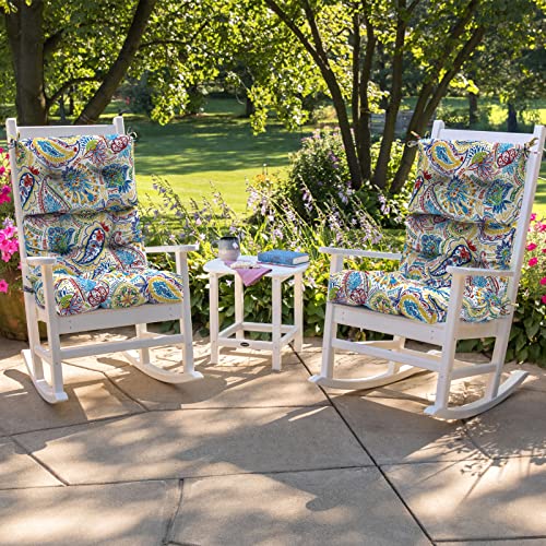Melody Elephant Outdoor Rocking Chair Cushions, Non-Skid Slip Backed Sun Lounger Chair Cushions, High Back Chair Cushion For Patio Chairs, 44"X22"X4", Set Of 2, Red Paisley #TOP5