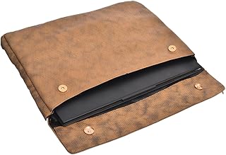 حافظة لاب توب فاخرة من الجلد بلون بني وأسود منقط مقاس 38-39 سم اكسيليريت مع جيب قلاب ومشابك مغناطيسية | شنطة بتصميم نحيف متوافقة أجهزة ماك بوك واللاب